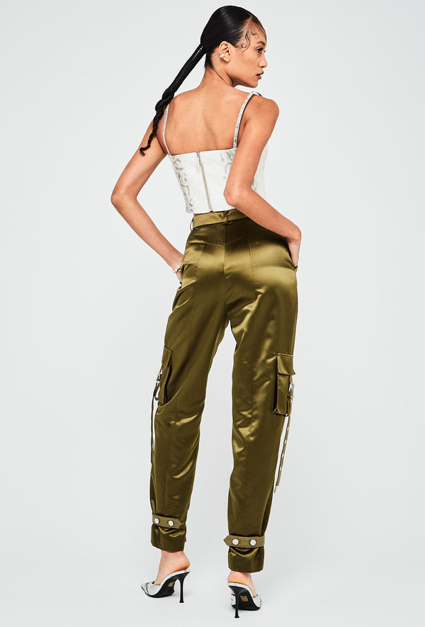 PRITCH ROGUE SATIN CARGO PANTS OLIVE
