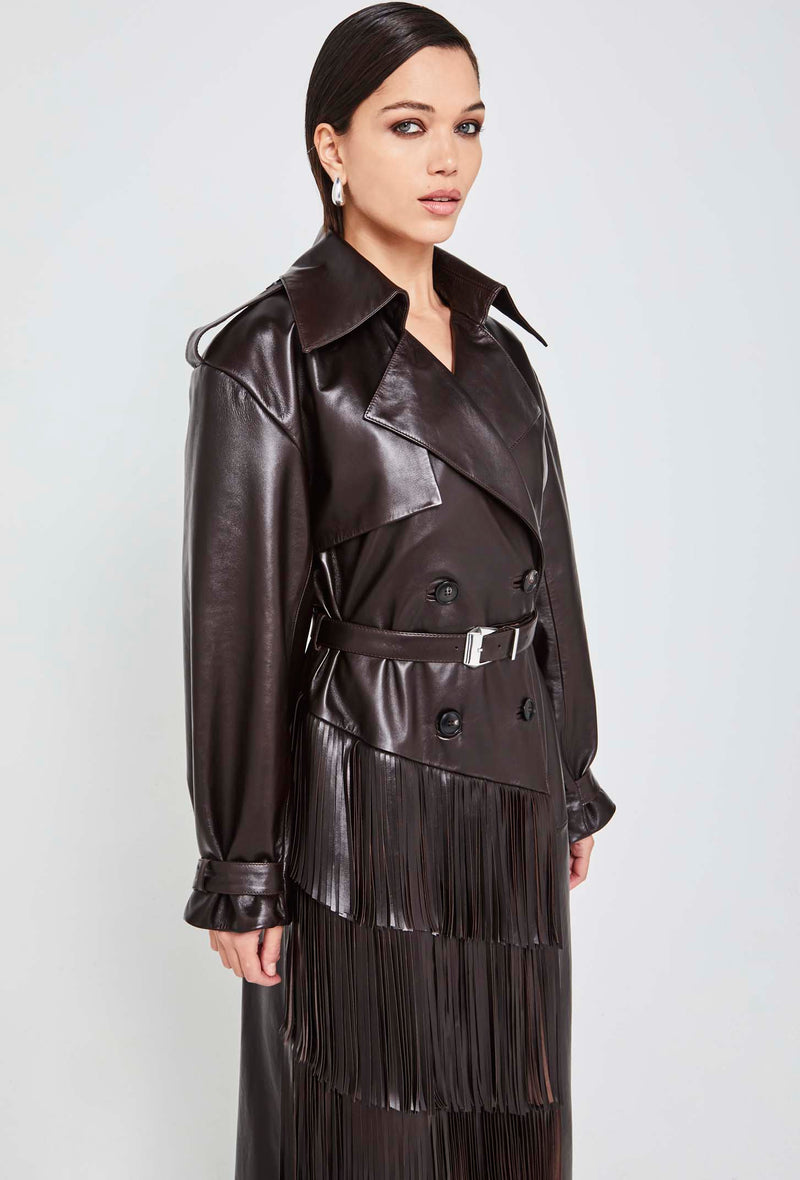 PRITCH PORTRAIT MAXI FRINGED TRENCH COAT BROWN