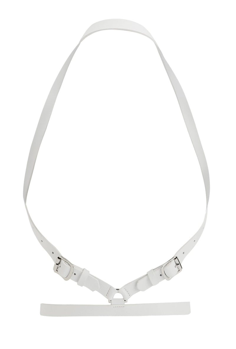 Mini White leather harness with silver metal detail