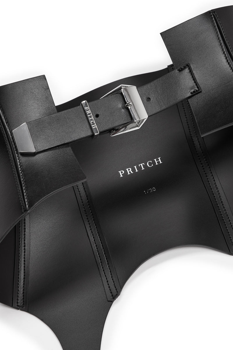 PRITCH Leather Suspender Strap Corset Belt Black 