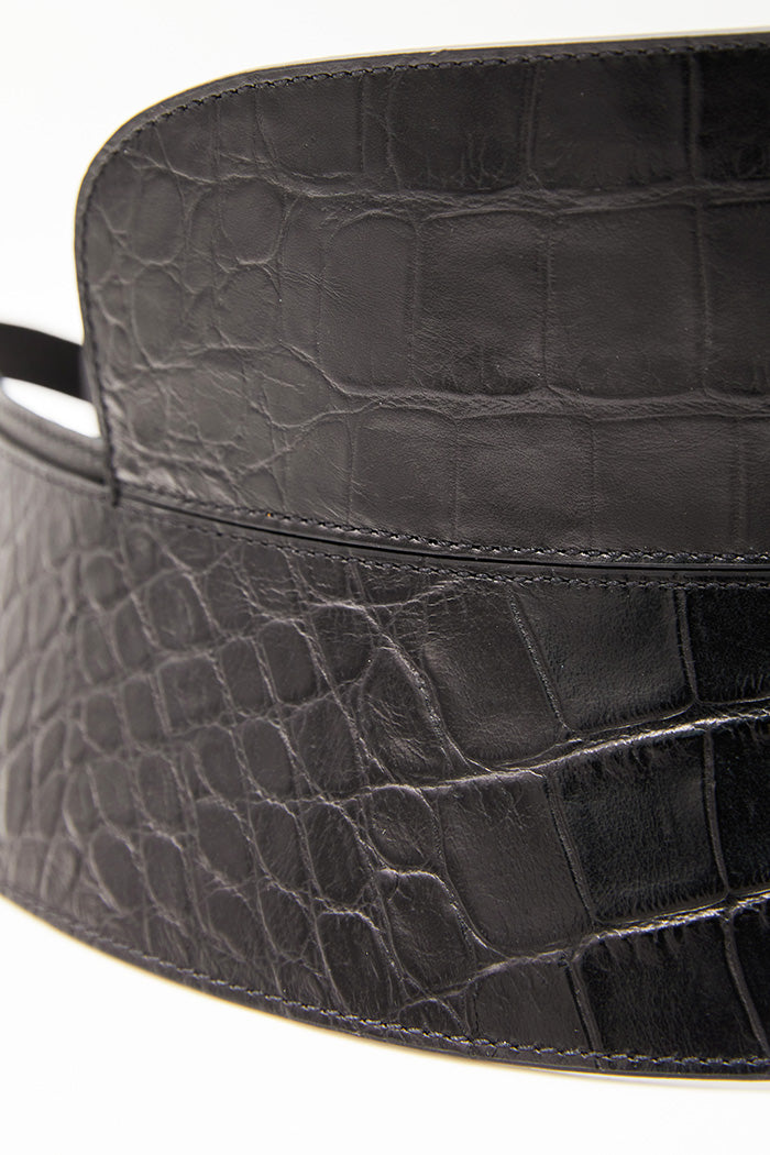 croc embossed corset belt in black leather