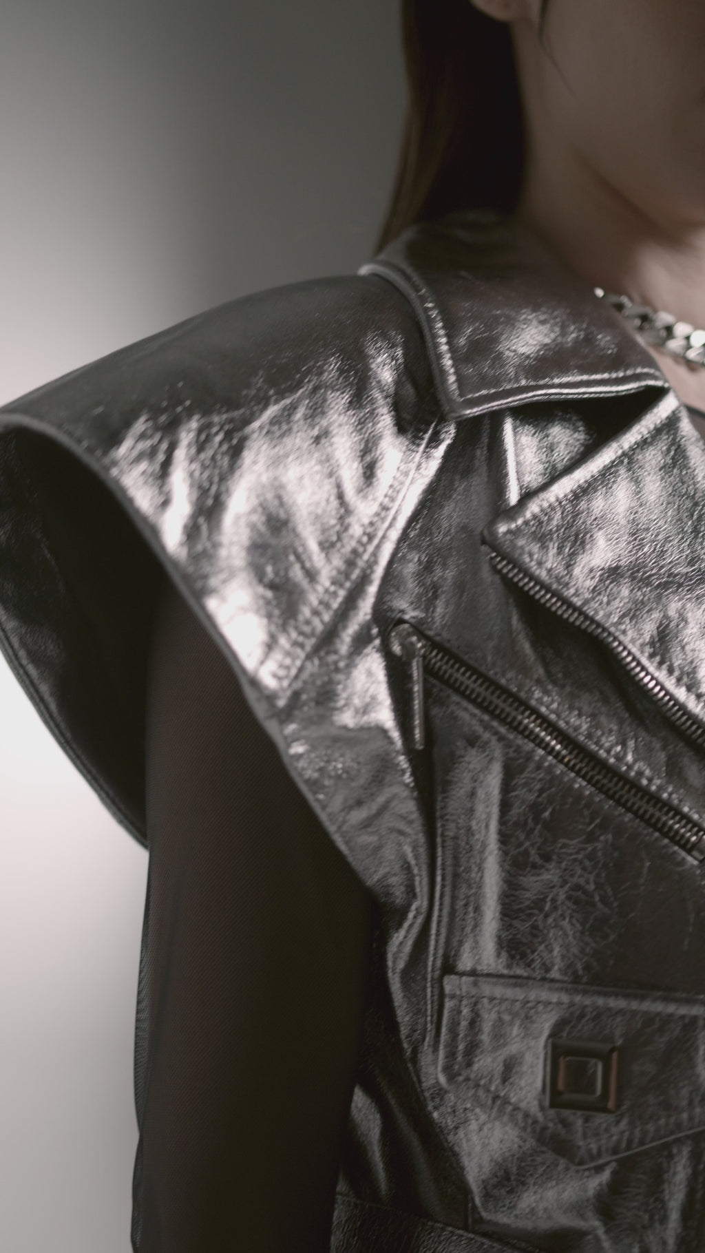 PRITCH DNA Biker Waistcoat in Silver Foil Leather