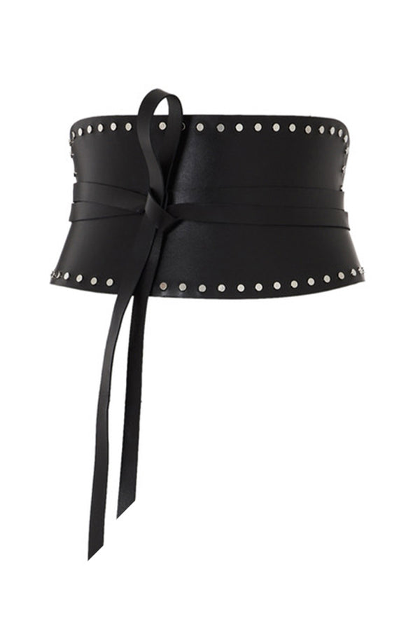PRITCH black leather corset belt with strap & metal studs