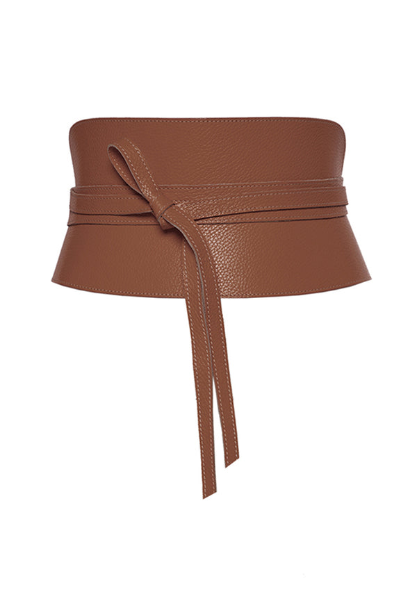 PRITCH Leather corset belt with straps in cognac brown