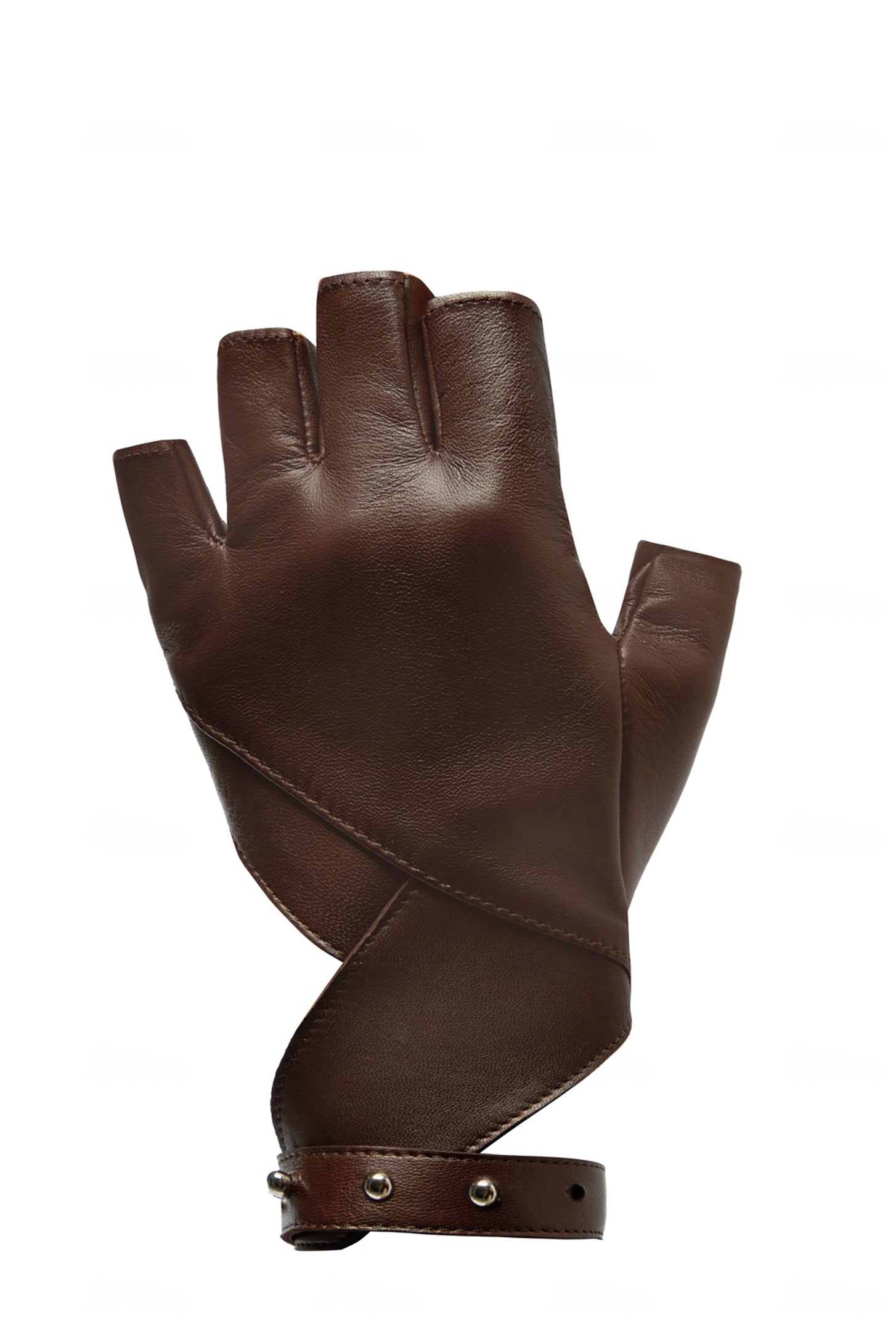 PRITCH ELEMENT Leather Fingerless Gloves in Chocolate Brown