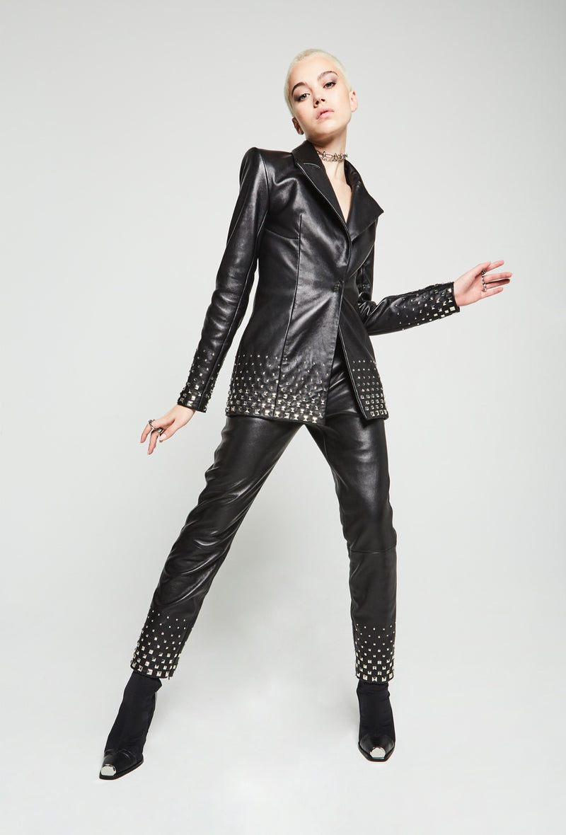 PRITCH DNA Studded Cigarette Pants in Black Vegetable Tan Leather 