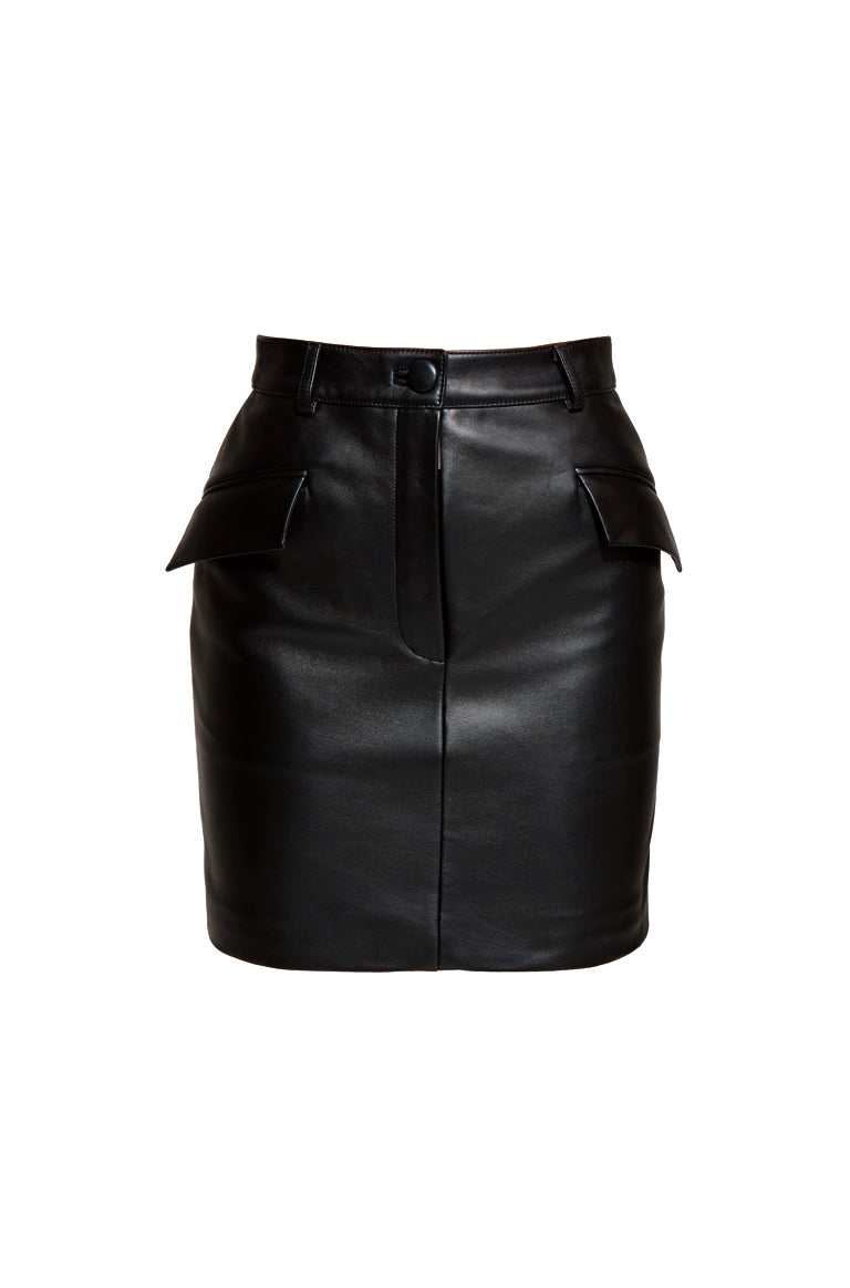 Black pocket detail on sale faux leather mini skirt