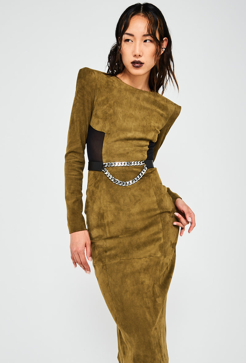 PRITCH ROGUE LONG SLEEVE STRETCH DRESS OLIVE