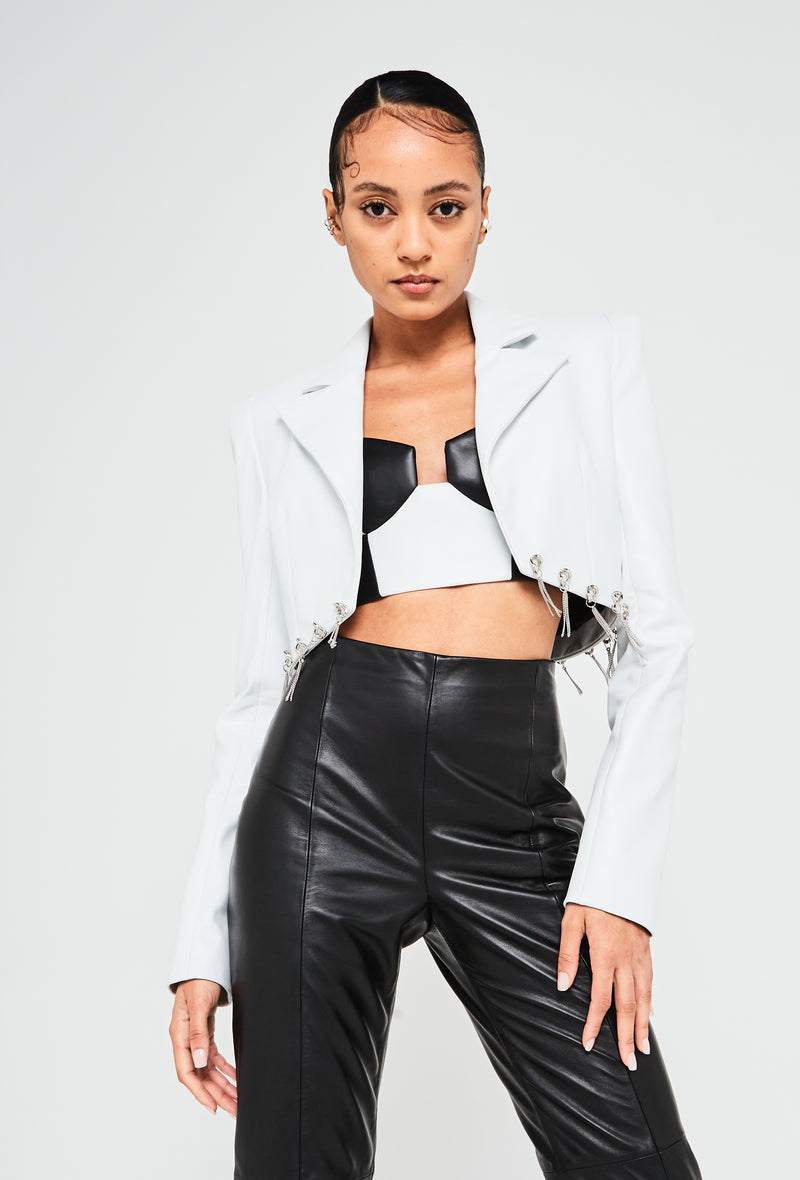 PRITCH ROGUE CROPPED CHAIN FRINGE JACKET WHITE