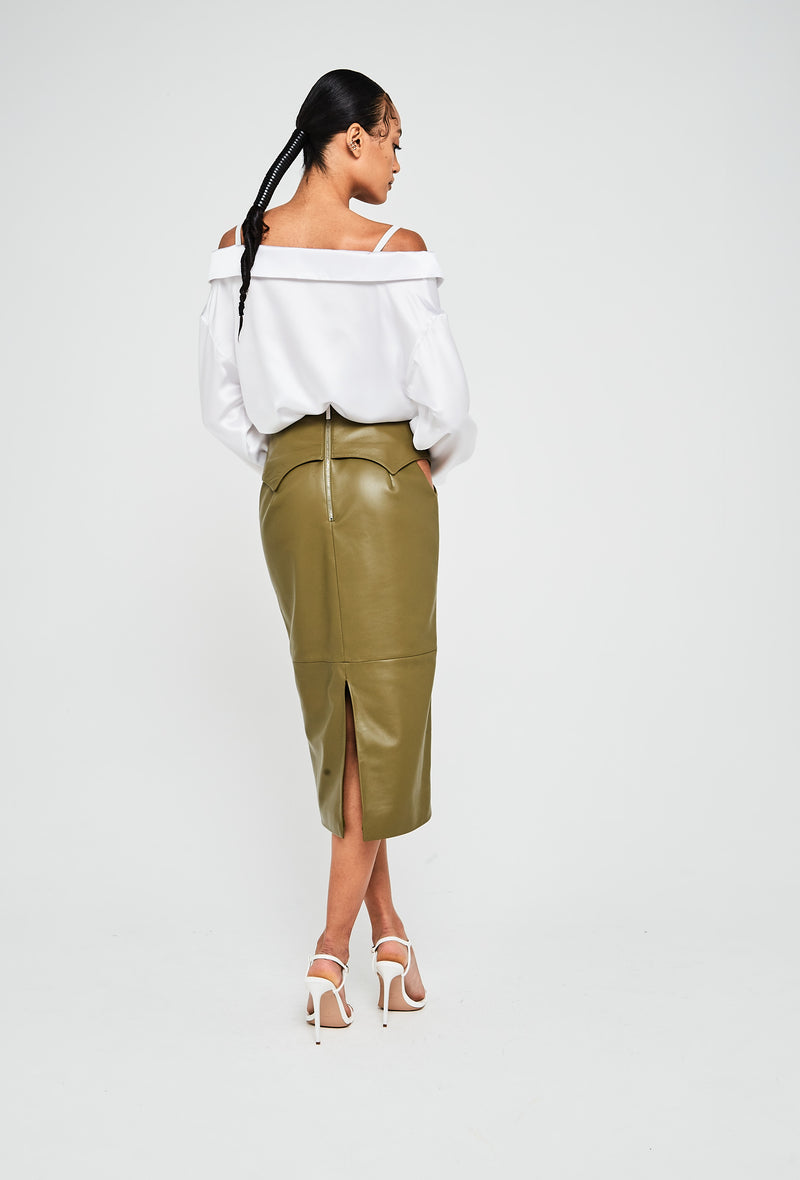 PRITCH ROGUE SUSPENDER PENCIL SKIRT OLIVE