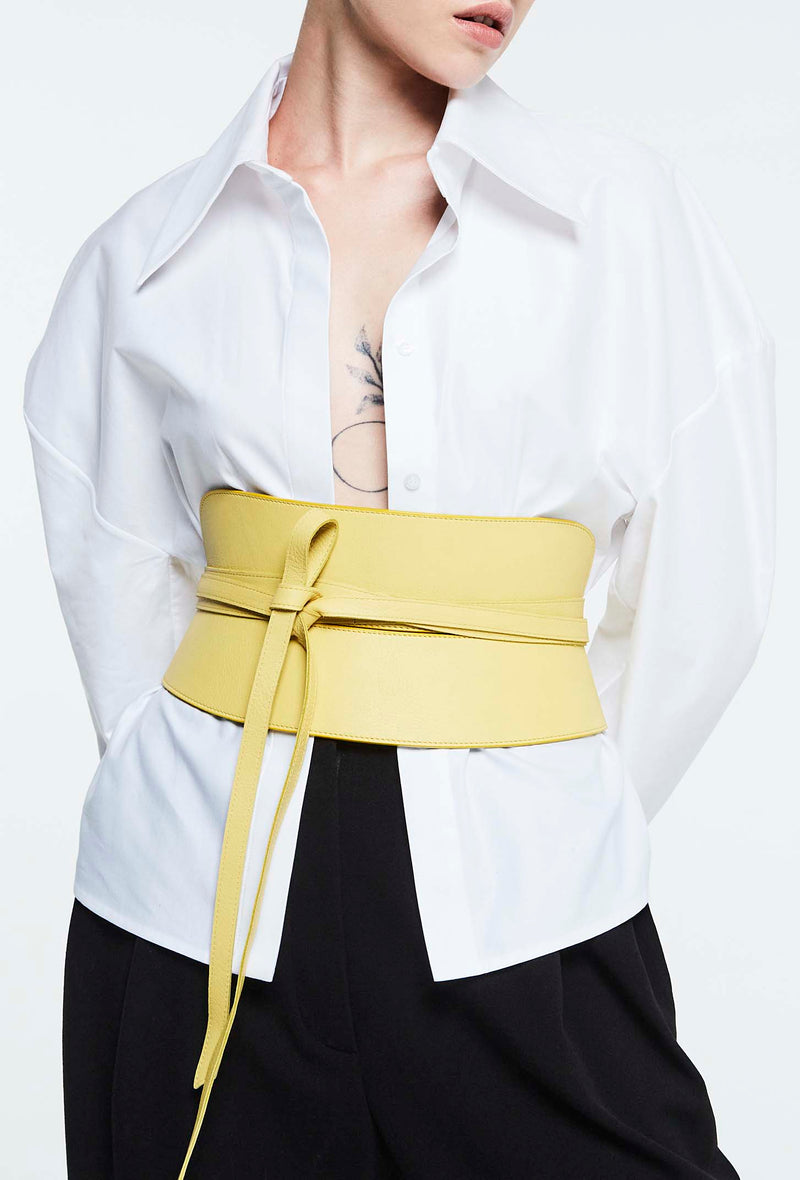PRITCH Leather corset belt with straps in Limoncello yellow