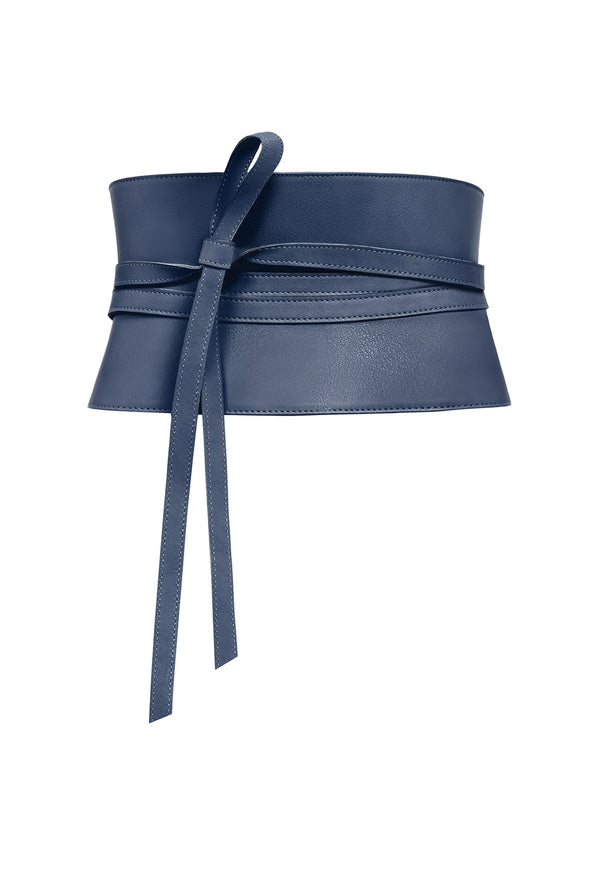 PRITCH denim blue leather corset belt with straps