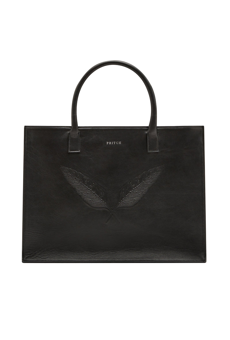 Black Leather Shopper Tote Bag PRITCH