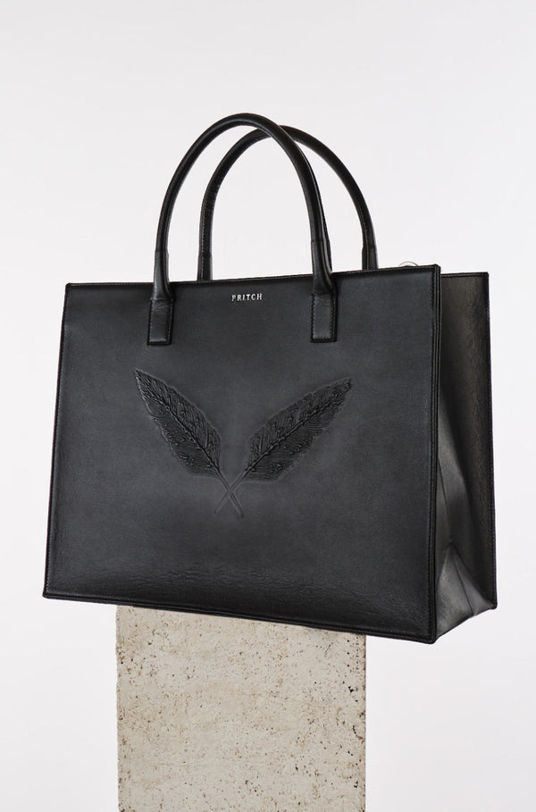 Black Leather Shopper Tote Bag PRITCH