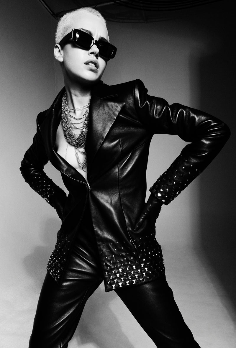 PRITCH LONDON BLACK LEATHER JACKET AND TROUSER MODEL