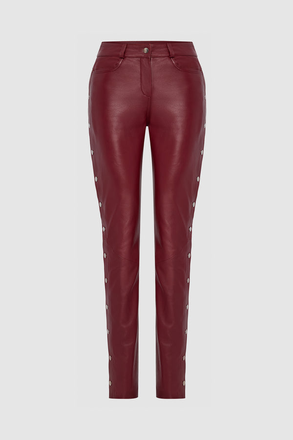 PRITCH Chapter1 RTW AW24 Leather Popper Trousers Wine Red 