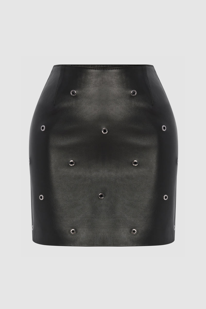 PRITCH_Chapter1_Studded_mini_leather_skirt_Black_Front