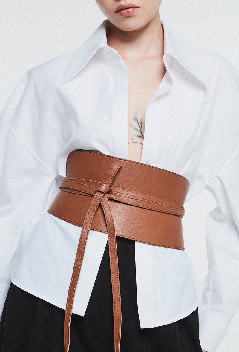 Leather Corset Belt Cognac Brown