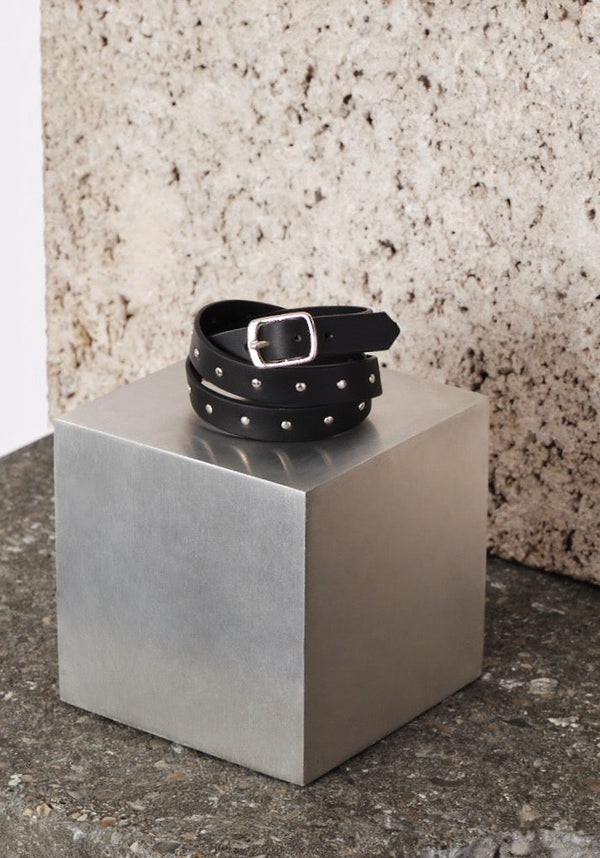 Studded Black Leather Skinny Bracelet