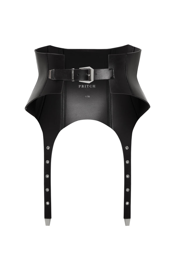 PRITCH Leather Suspender Strap Corset Belt Black 
