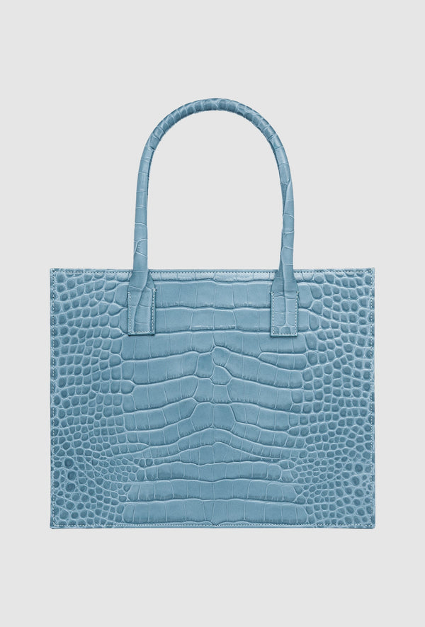 Croc-Embossed Designer Tote Bag Mini in Azure Blue