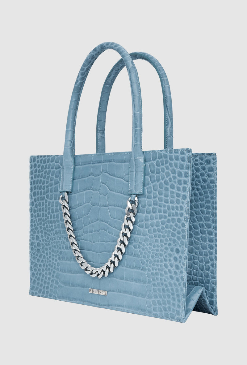 Croc-Embossed Luxury Tote Bag Mini in Azure Blue