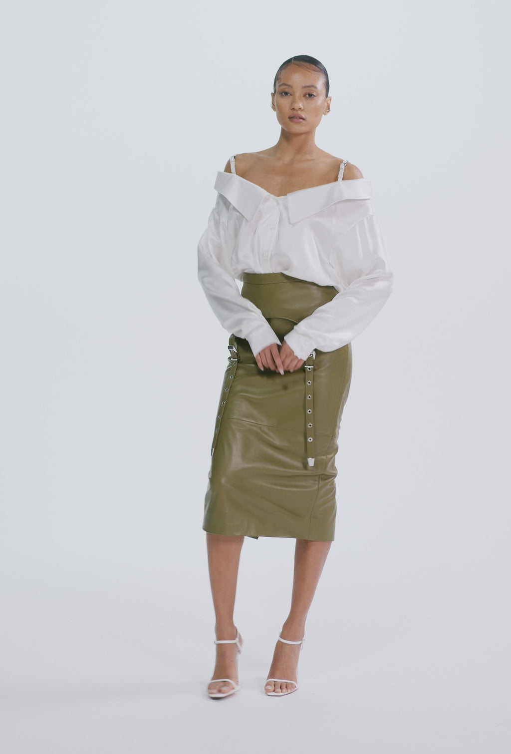 PRITCH ROGUE SUSPENDER PENCIL SKIRT OLIVE