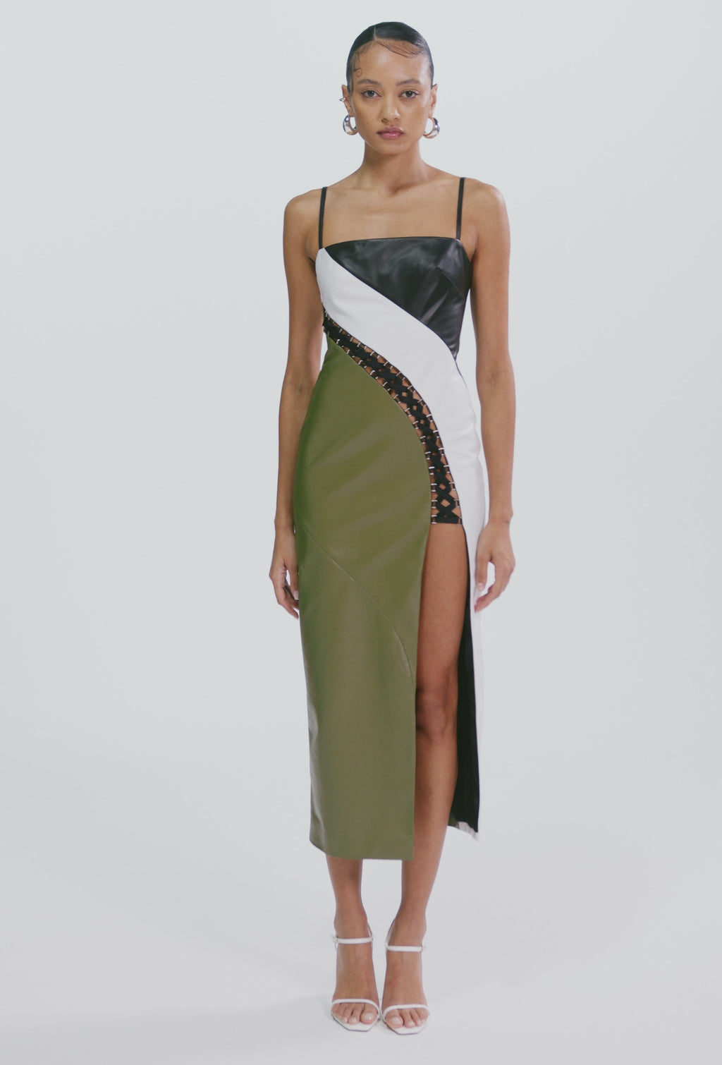 PRITCH ROGUE SLIT LACE UP MAXI DRESS PATCHED OLIVE