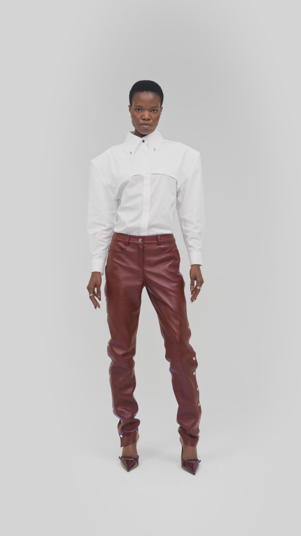 PRITCH Chapter1 RTW AW24 Leather Popper Trousers Wine Red 