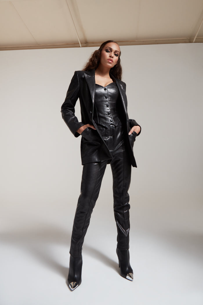 3 piece leather suit in black