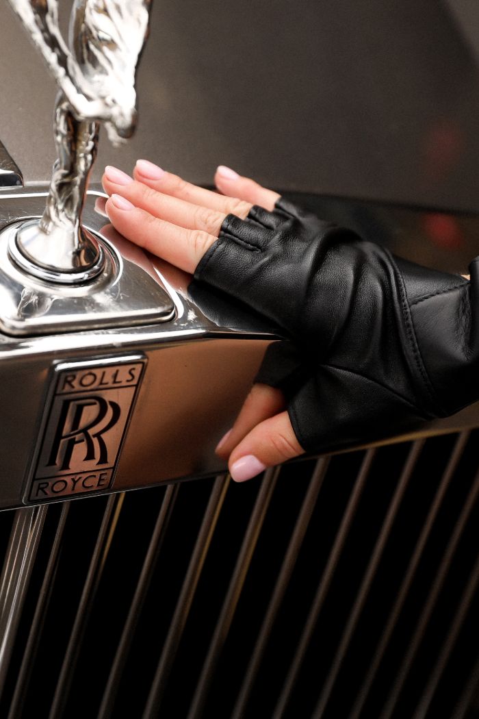 PRITCH Black Leather Fingerless Gloves
