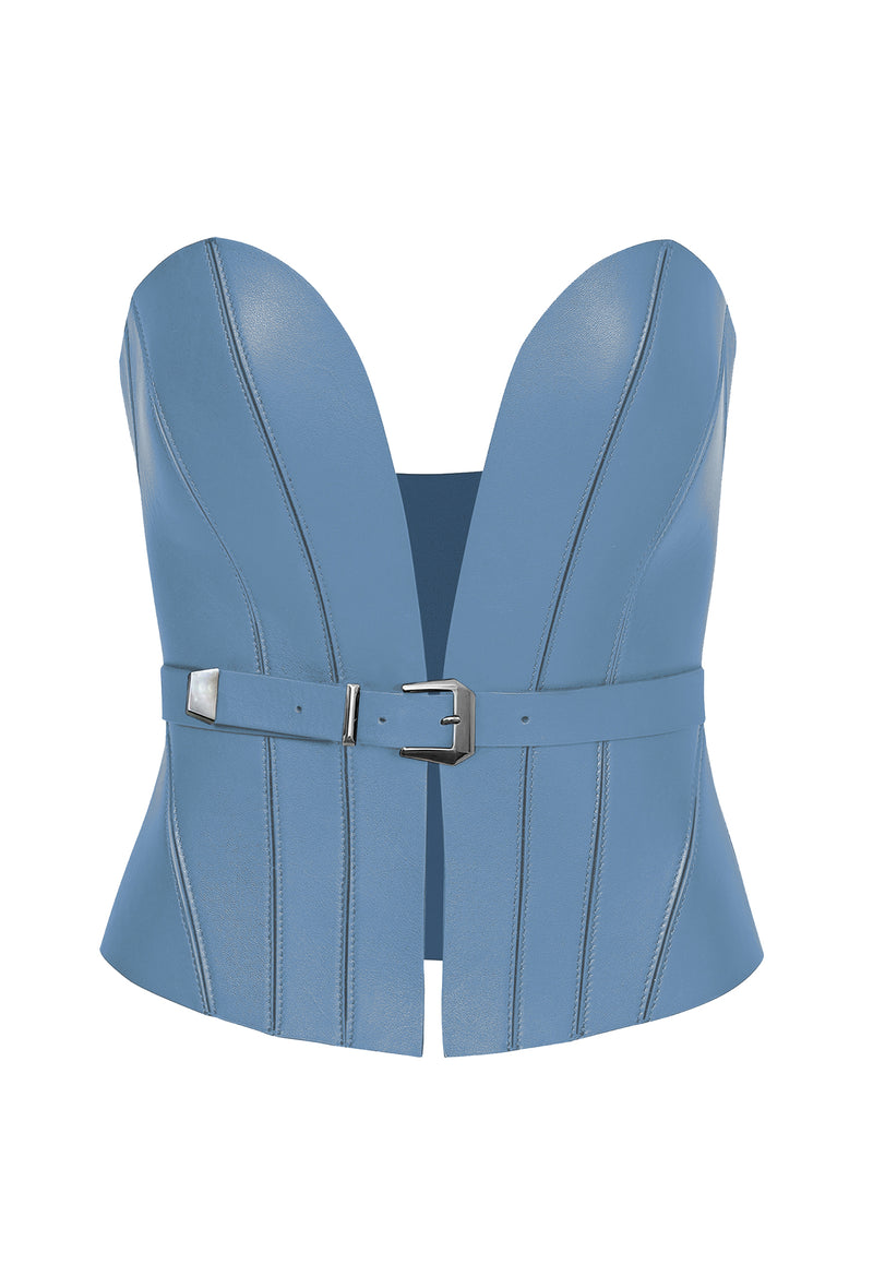 PRITCH BIA LEATHER CORSET in AZURE BLUE (front)