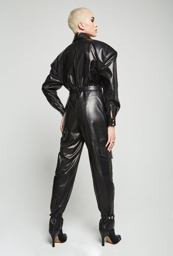 PRITCH DNA Cargo Jumpsuit in Black Leather