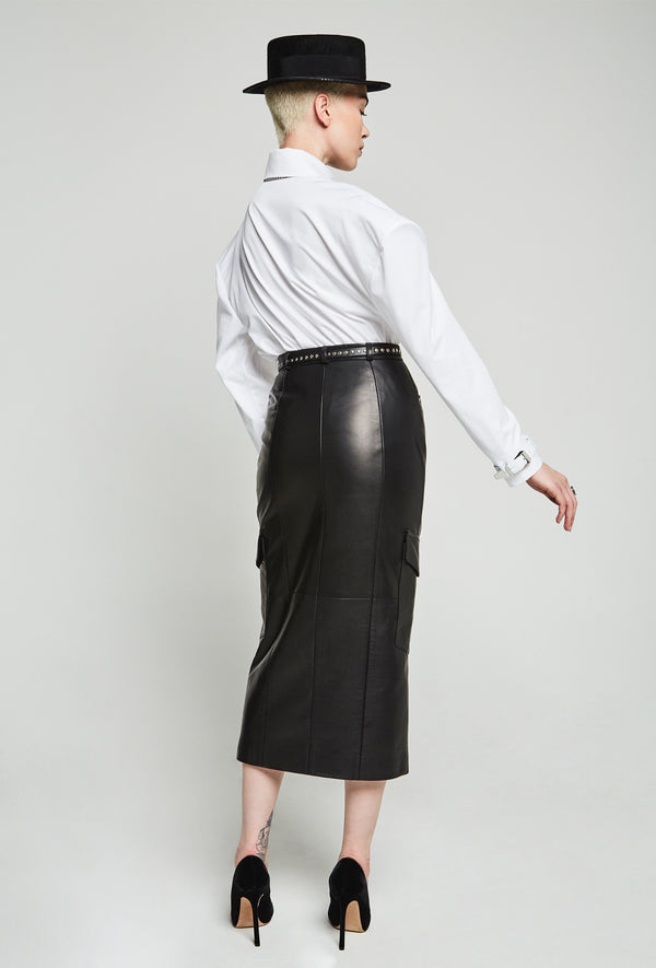 PRITCH DNA Cargo Skirt in Black Leather