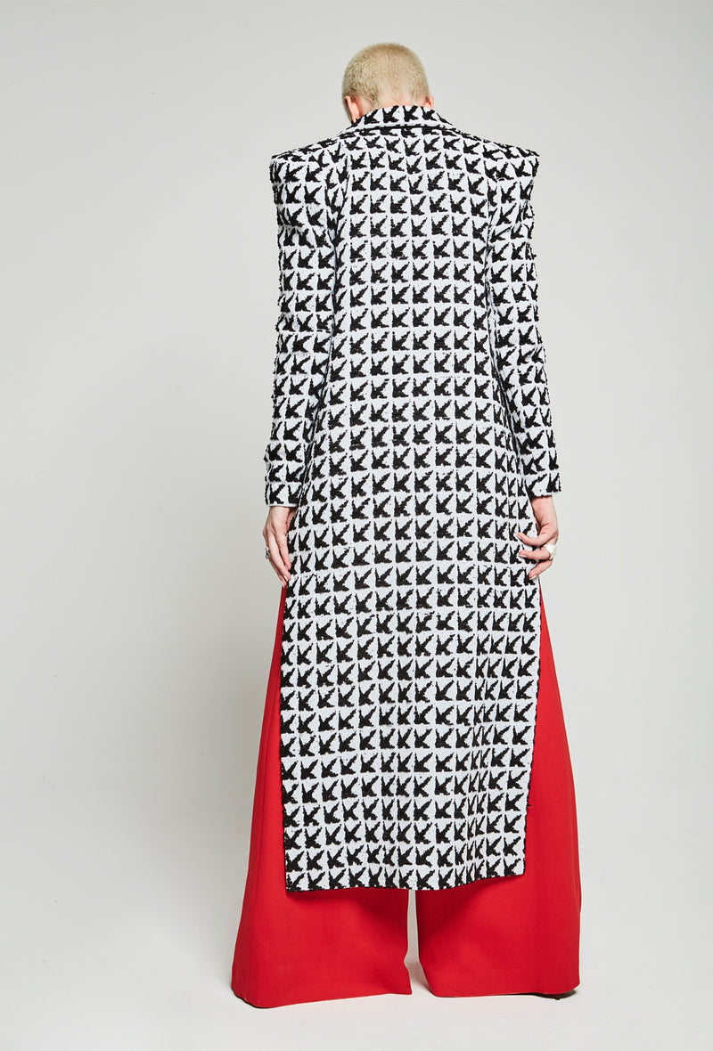 PRITCH DNA Claw Frock Jacket in Black & White Houndstooth