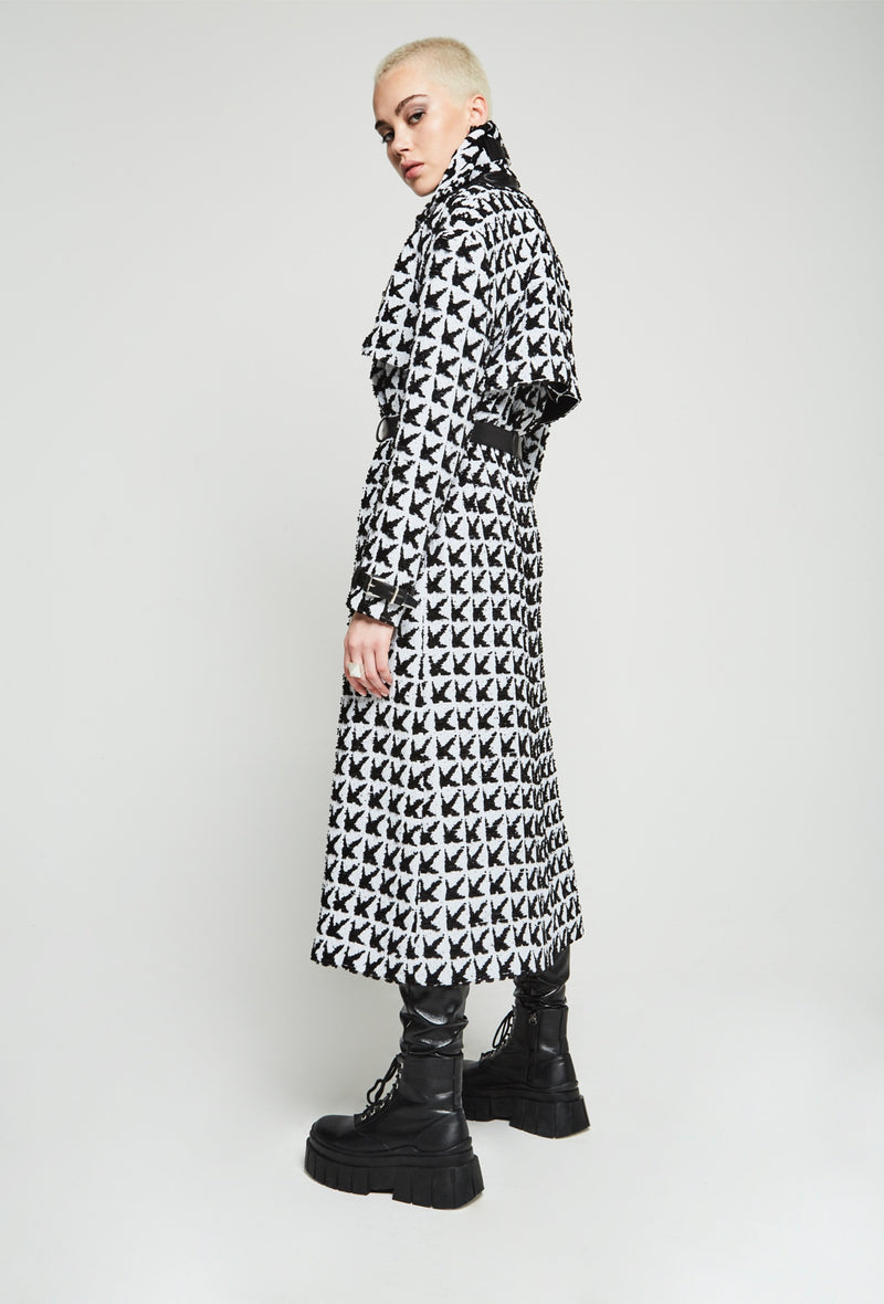 PRITCH DNA Claw Trench Coat in Black & White Houndstooth