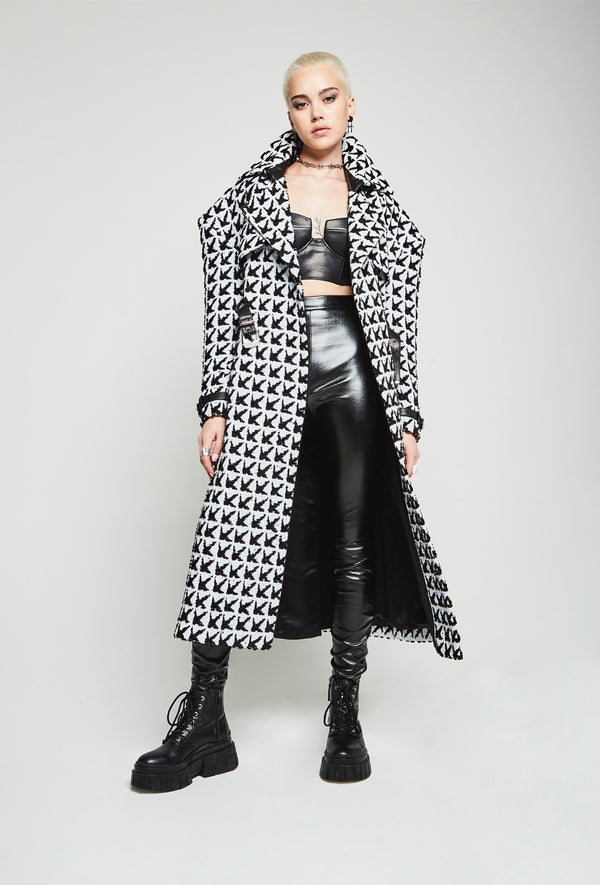 PRITCH DNA Claw Trench Coat in Black & White Houndstooth