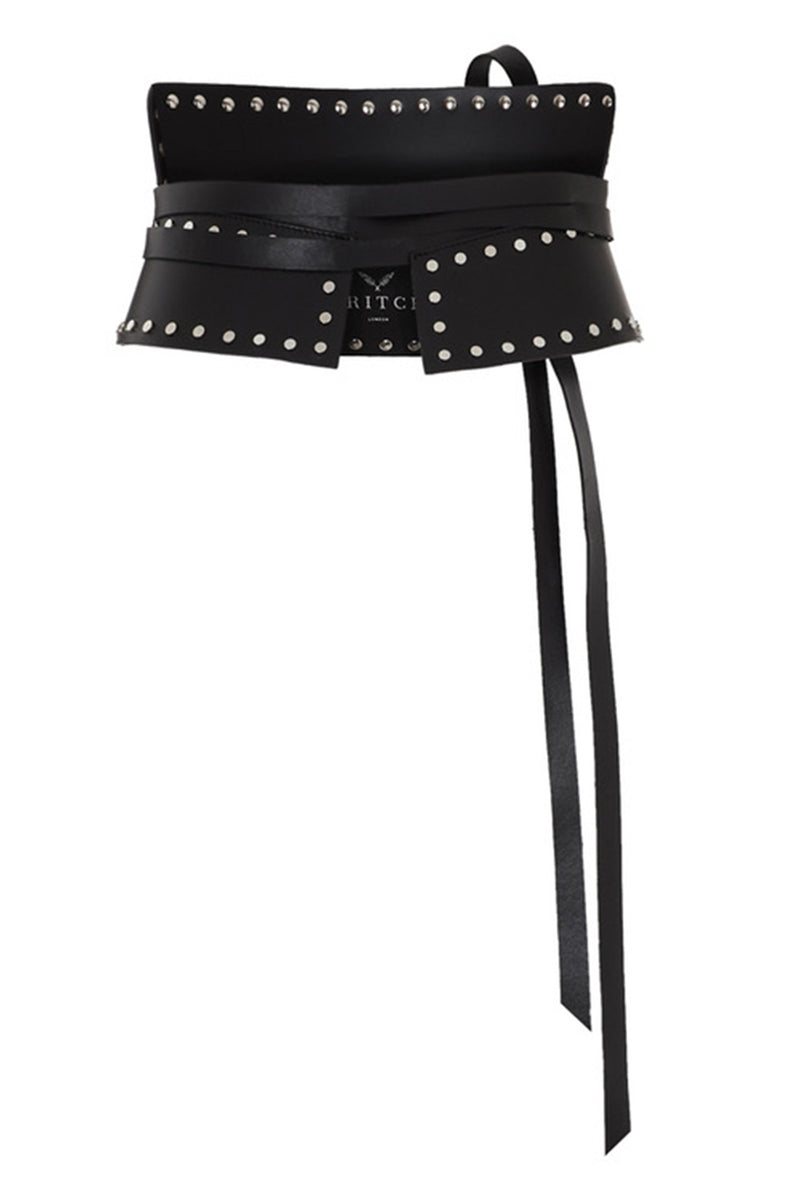 PRITCH black leather corset belt with metal studs (back)