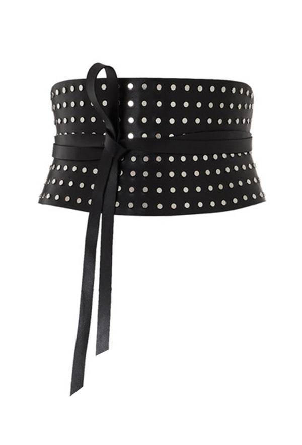 PRITCH black leather corset belt with straps & silver studs