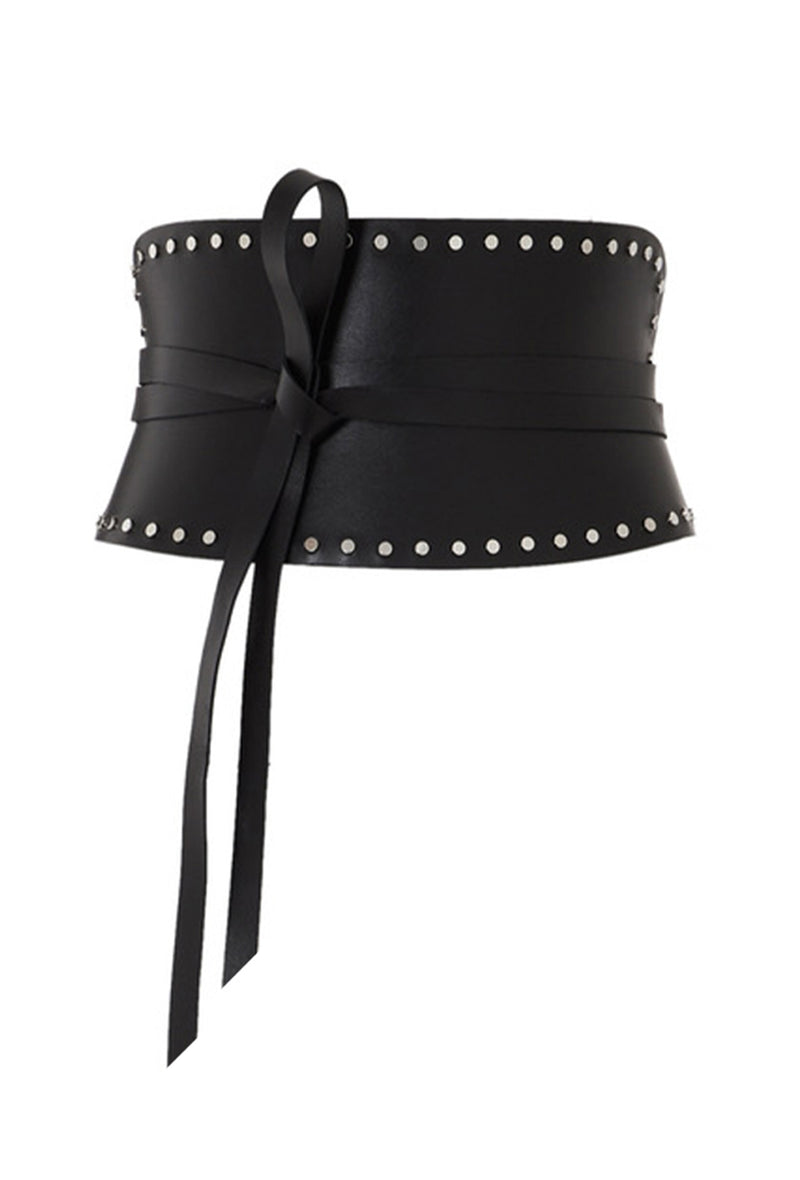 PRITCH black leather corset belt with strap & metal studs