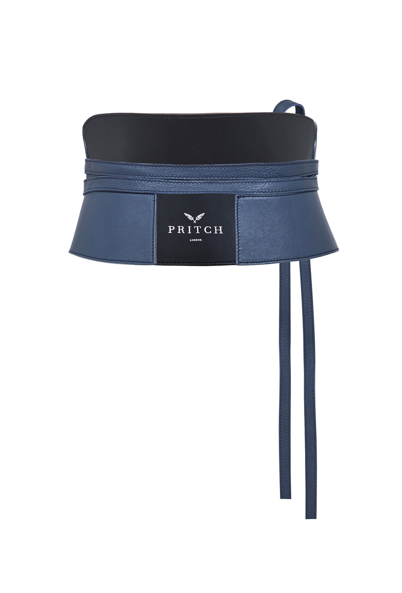 PRITCH denim blue leather corset belt (back)