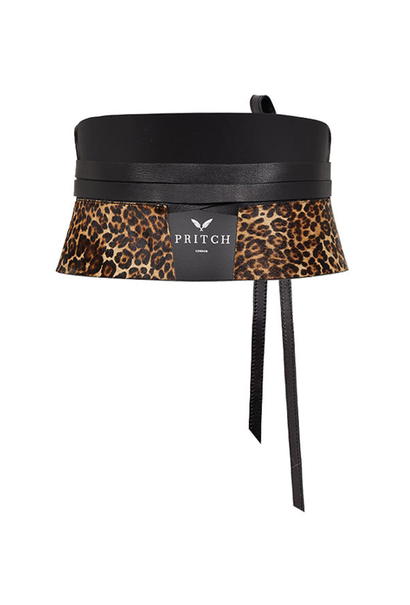 PRITCH leather corset belt with straps - leopard print (back)
