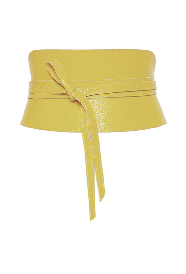 PRITCH Leather corset belt with straps in Limoncello yellow