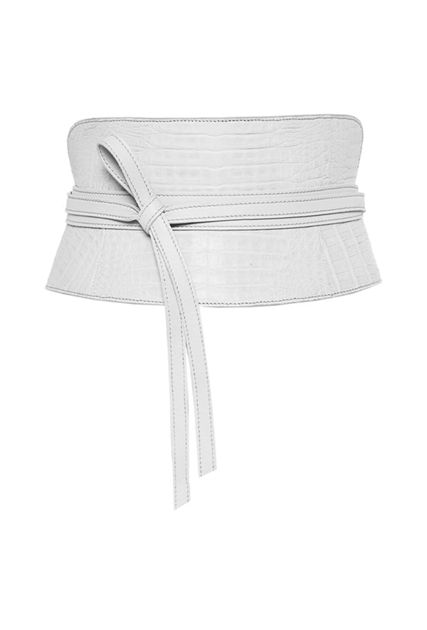 Caiman obi leather corset belt in ice white