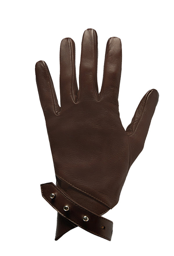Brown Leather Cutout Gloves