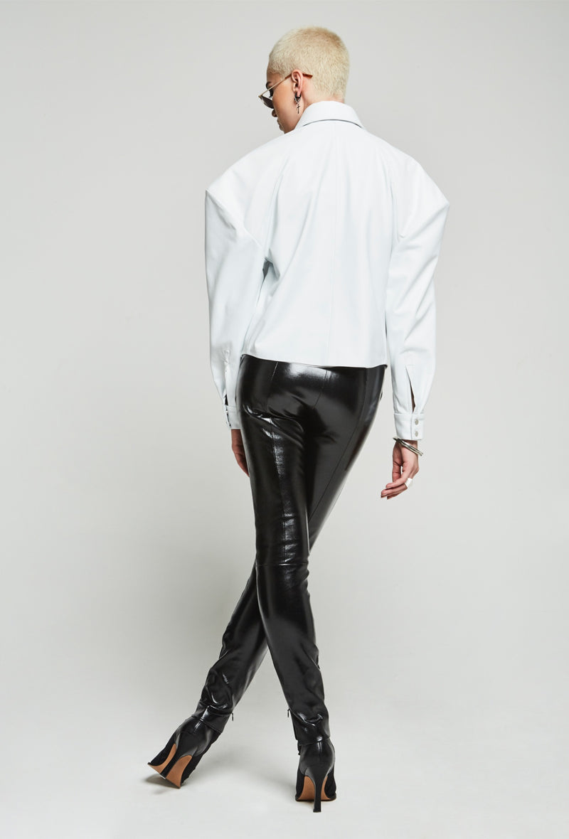 Shoulder Leather Shirt in White Leather
