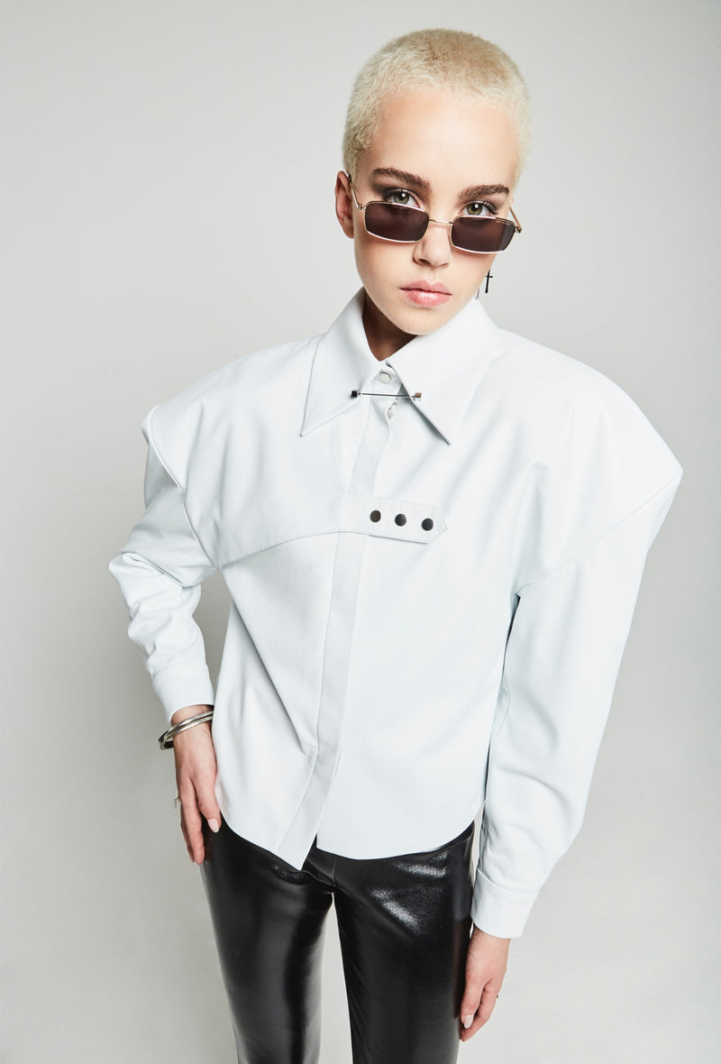 PRITCH DNA Sharp Shoulder Leather Shirt in White Leather