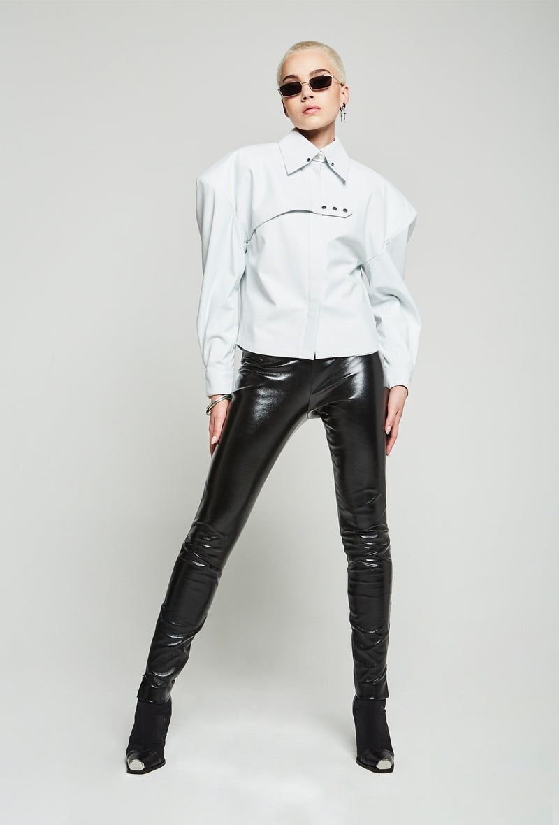 PRITCH DNA Sharp Shoulder Leather Shirt in White Leather