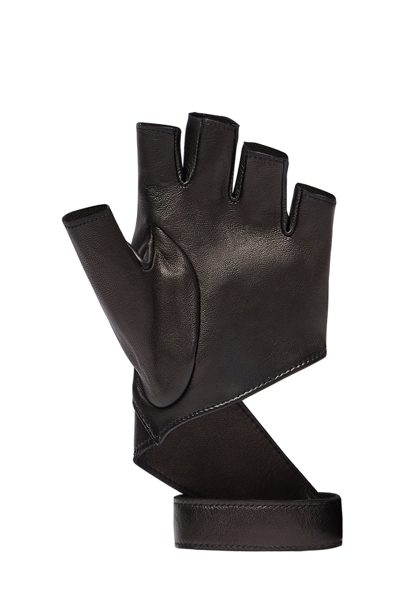 PRITCH Black Leather Fingerless Gloves