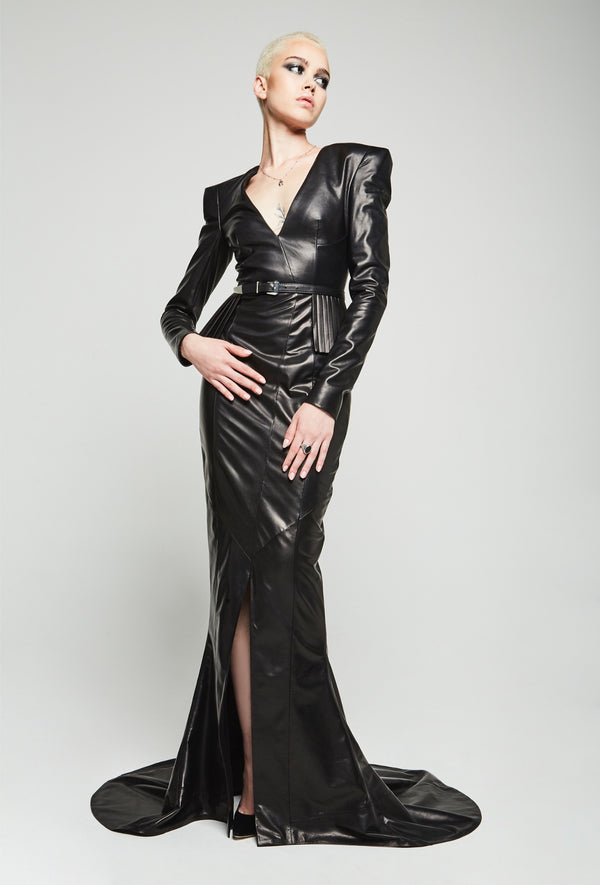 PRITCH DNA Helix Gown in Black Leather